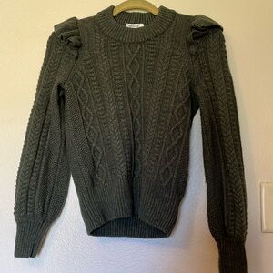 Madewell moss green sweater wruffled xsmall 60% wool 40 polyamide